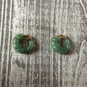 Vintage Avon Floral Hoop Clip Earrings Jade Tone